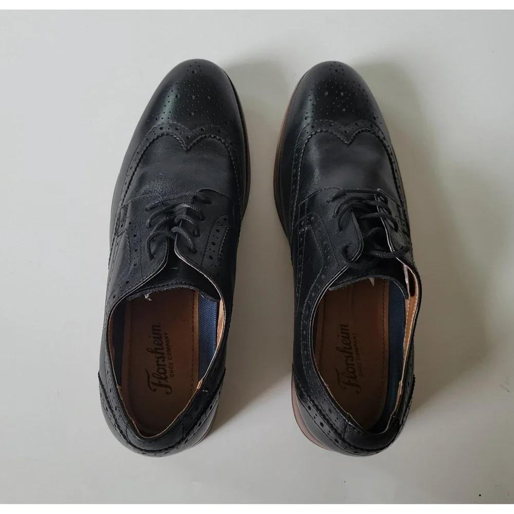Vintage Florsheim Full Wingtip Brogue Oxford 10D Black‎ Leather Spectators 11960